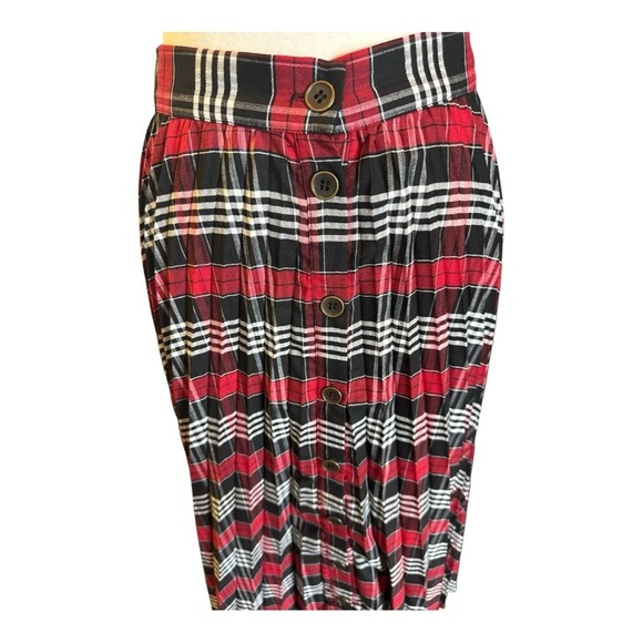 ZARA Plaid Button Down Midi Skirt Sz S Black Red Punk Chic Rock NWT - Picture 8 of 9